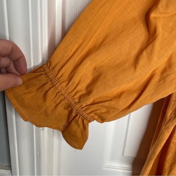 Anthropologie Smocked Short Puff Sleeve Shirt in Mustard Yellow M - Picture 7 of 11